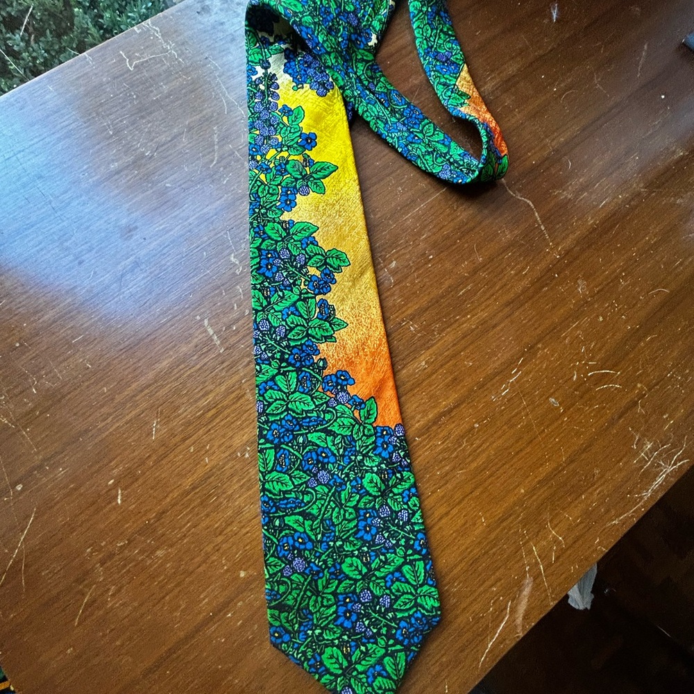 Vibrant Floral Tie with Blue and Orange Accents